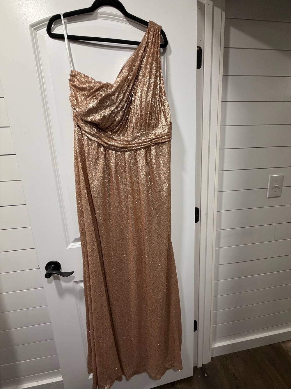 Revelry One-Shoulder Sequin Gown in Rose Gold